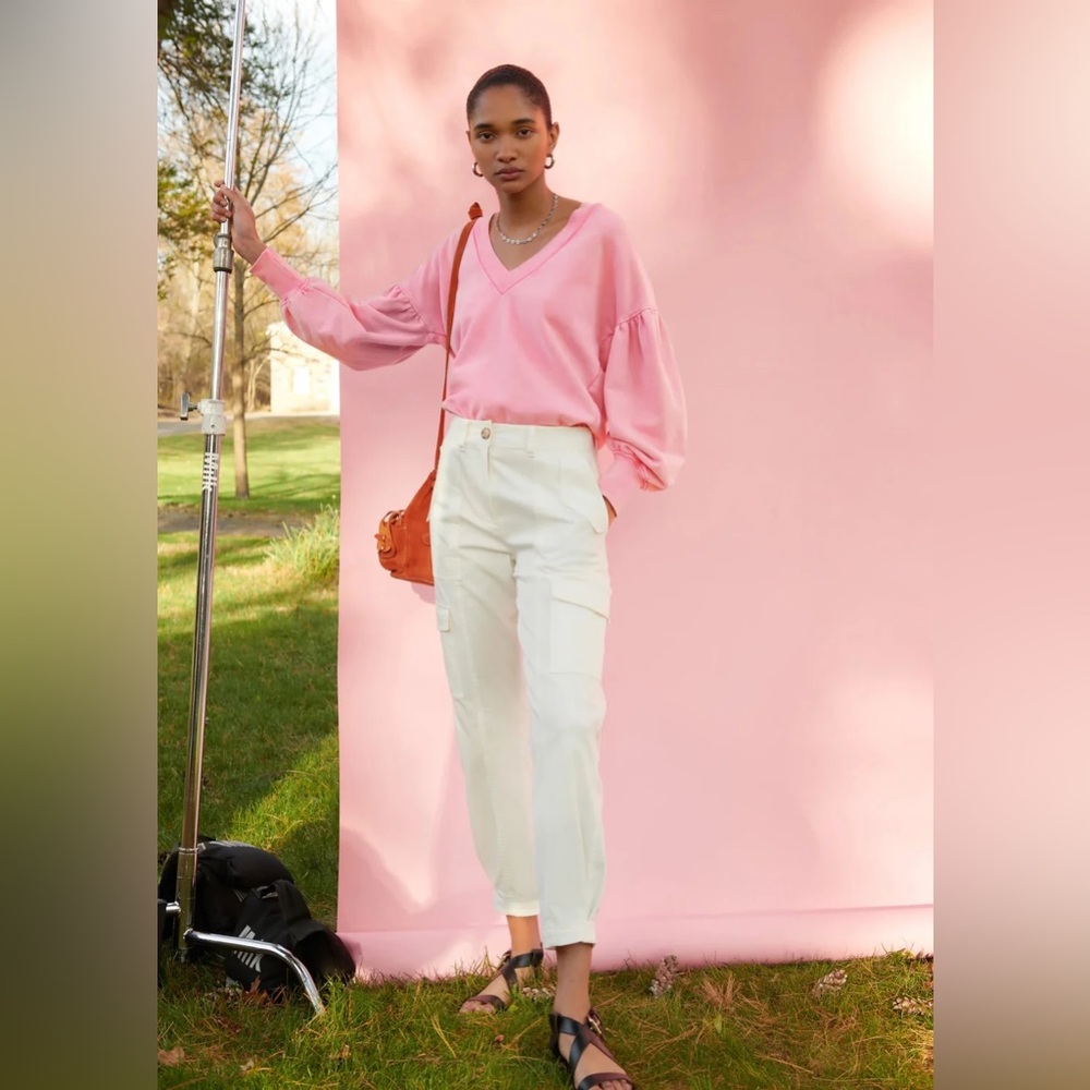 Derek Lam 10 Crosby Edie V-Neck Sweatshirt in Pink Lady Size S/P